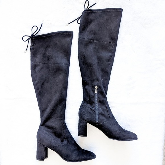 Marc Fisher Black Faux Suede Knee High Block Heel Boots Size 10 - Picture 2 of 10